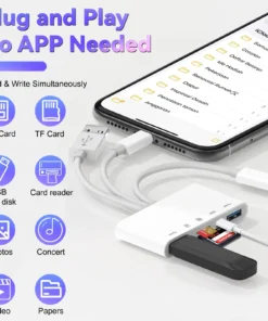 Alternative view of USB C/Lightning Card Reader for iPhone,5 in 1 SD Micro SD OTG Adapter With Lightning Charging for iPad Android Computer Laptop