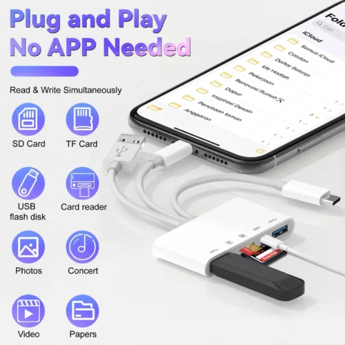 Alternative view of USB C/Lightning Card Reader for iPhone,5 in 1 SD Micro SD OTG Adapter With Lightning Charging for iPad Android Computer Laptop
