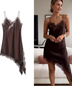 TFMLN Women’s Backless Lace Asymmetrical Mini Dress - Sleeveless Summer Party Wear