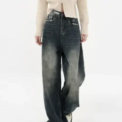 Alternative view of High Waist Wide Leg Jeans with Retro Baggy Design for Women