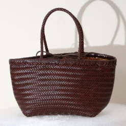 Genuine Leather Weaving Casual Shoulder Bag for Women - Vintage Big Tote Purse
