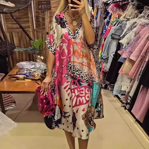 Casual A-Line Long Dress with Leopard Print and Half Sleeves for Women - Image 7