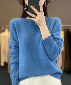 Alternative view of 100% Merino Wool Sweater Women O-neck Cashmere Knitwear Female Pullover Autumn Winter Casual Tops Solid Color Soft Clothing