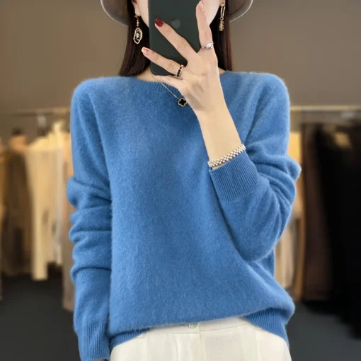 Merino Wool Sweater for Women O-neck Cashmere Knitwear Soft Autumn Winter Pullover Casual Tops - Image 2