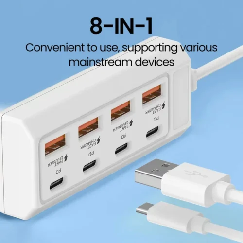 8 in 1 USB Charging Station 25W PD Type C Power Strip Multi Port Desktop HUB Phone Adapter For iPhone 16 Samsung Xiaomi Huawei