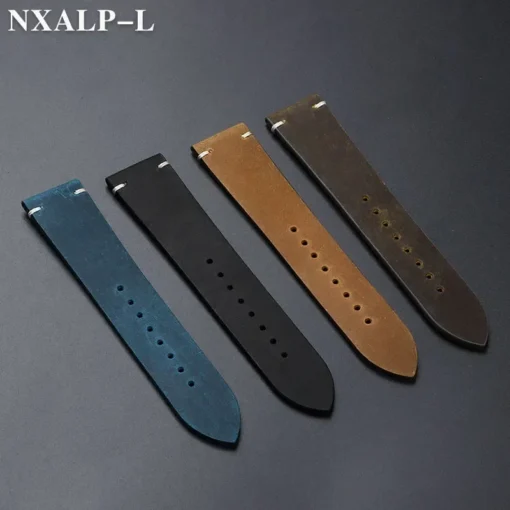 Leather Watch Band with Handmade Stitching, Vintage Oil Wax Finish, for Omega and Seiko Smartwatches - Image 5