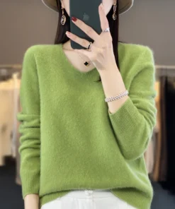 2024 100% Merino Pure Wool V-neck Autumn And Winter Pullover Sweater New Cashmere Sweater Women's Casual Knitted Top DMR201