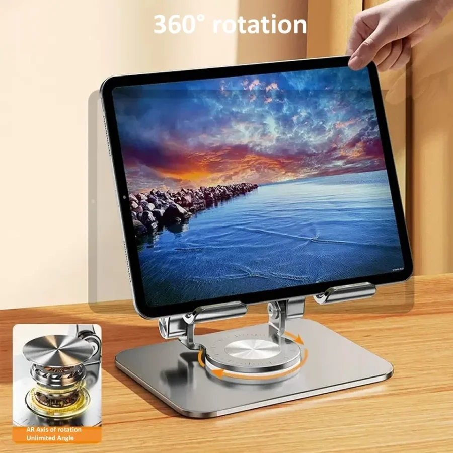 360° Rotation Adjustable Tablet Stand for iPad – Foldable Aluminum Holder - Image 3
