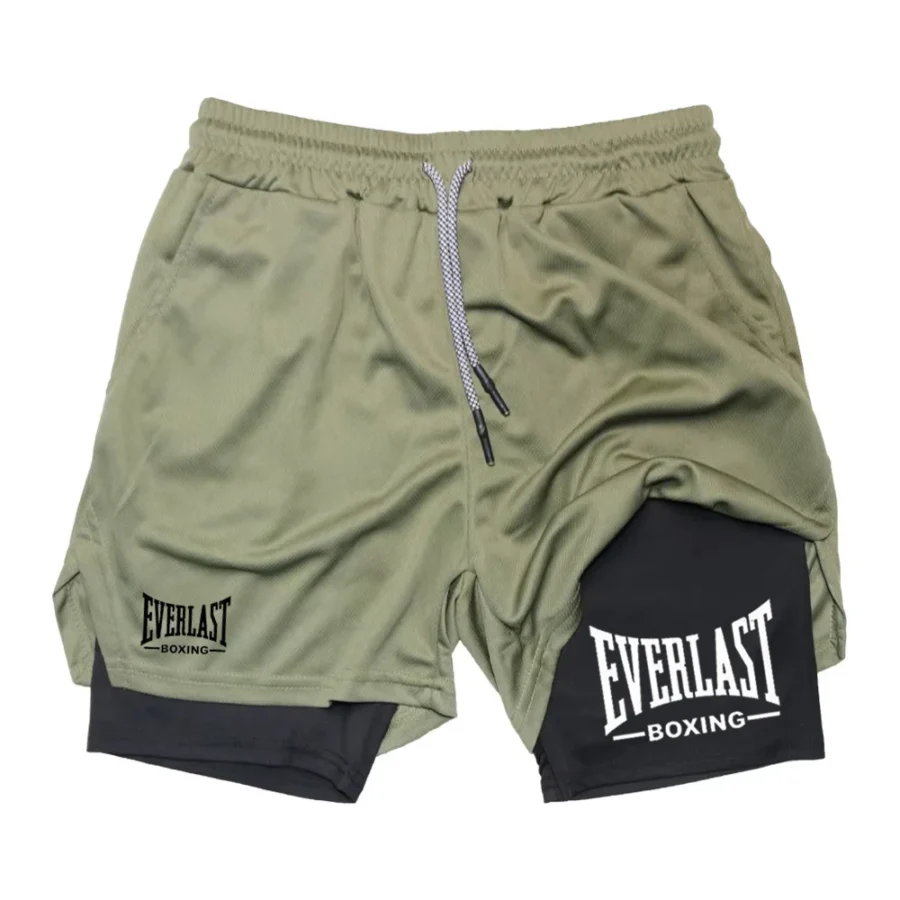Men's compression gym shorts, EVERLAST printed sports pants, double layered, quick drying, basketball, muscle, fitness RL0365 - Image 3