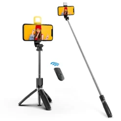 3-In-1 Bluetooth Selfie Tripod with Remote Control and Adjustable Fill Light for Smartphones
