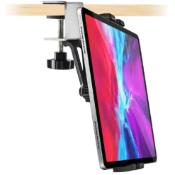 Universal Under Cabinet Holder for Tablets and Smartphones - Metal Clamp Stand for 4.7-13 Inch Devices