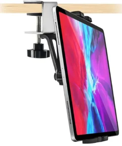 Universal Under Cabinet Tablet and Smartphone Holder for 4.7-13 inch Devices - Metal Clamp Stand