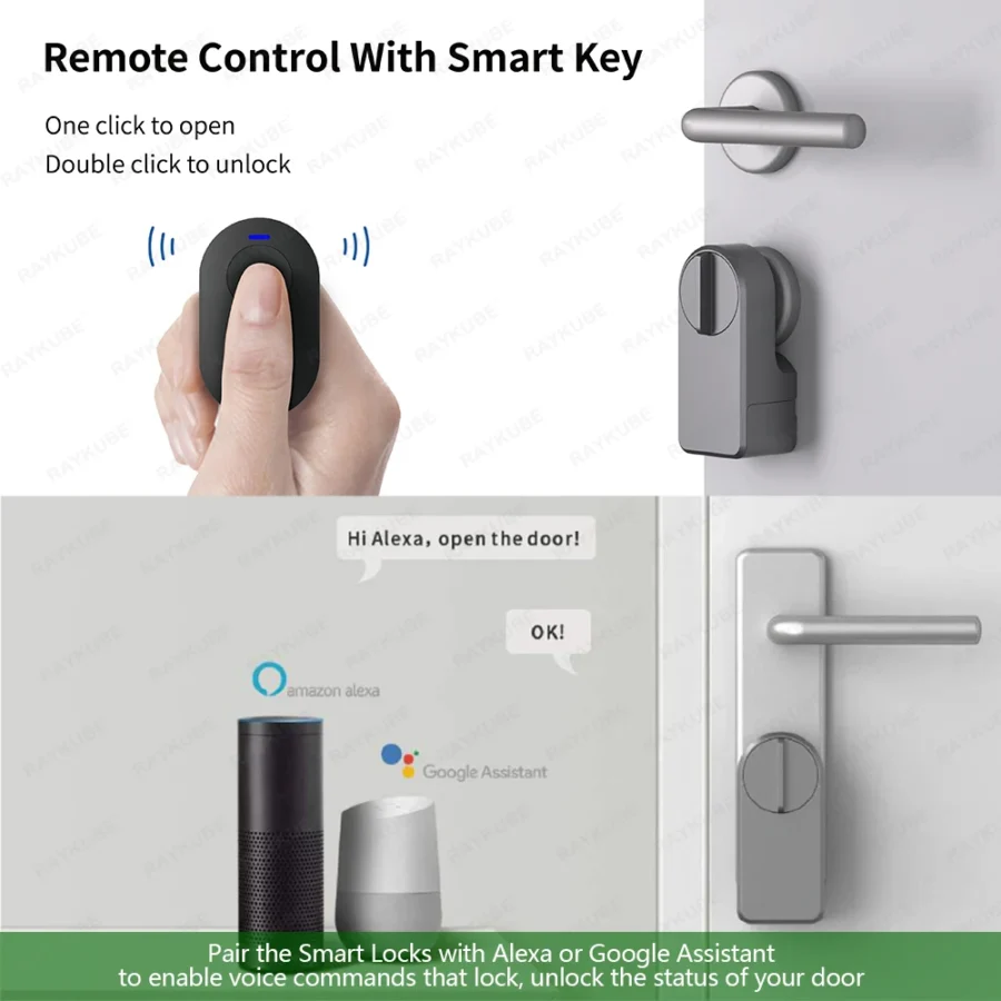 Raykube Smart Door Lock Set - Keypad, Fobs & Remote Unlock, Works with Alexa & Google Assistant - Image 2