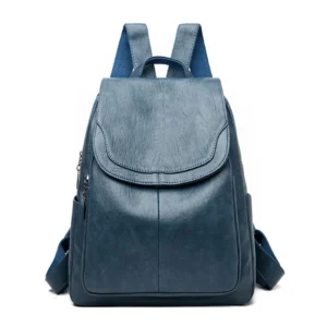 Large Capacity PU Leather Rucksack for Women - Vintage School and Travel Backpack - Lake blue