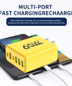Alternative view of 65W 6 Port USB C Fast Charger Station PD QC 3.0 Power Adapter for iPhone 17 1615 Pro Max Samsung S23 Compact Travel Charger