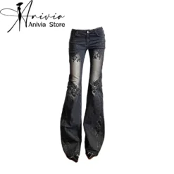 Gothic Flare Jeans with Vintage Baggy Style for Women