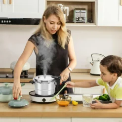 Alternative view of 5L Aluminum Alloy Pressure Cooker Pot with Steamer Insert for Poultry, Meat, Vegetables, and Seafood