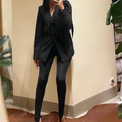 Alternative view of High-Waisted Skinny Pants with Glitter Detail for Women in Black