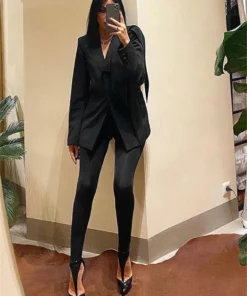 Alternative view of Korean Fashion Women's Black High-Waisted Skinny Pants with Glitter Detail