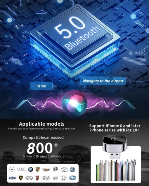 Wireless CarPlay Adapter with Fast, Stable Connection for Apple iPhone and Android Users (2025-2026 Upgrade) - Image 2
