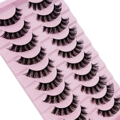 Alternative view of 10 Pairs DD Curl Russian Strip Lashes Fluffy Volume False Eyelashes DD Curl Dramatic Messy Faux Mink Fake Lashes Make Up