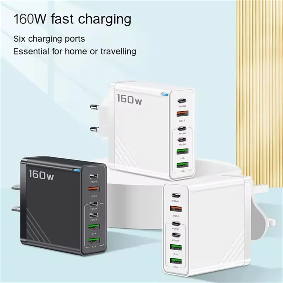 160W Multi-Port USB Type-C Charger with Fast Charging for iPhone, Samsung, and Huawei - EU/US Plug Wall Adapter - Image 5