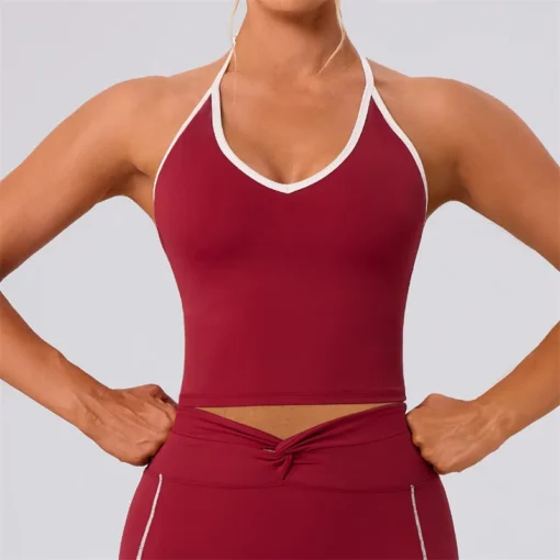 Yoga Top with Chest Pad and Contrasting Color for Women's Fitness Training - Image 5