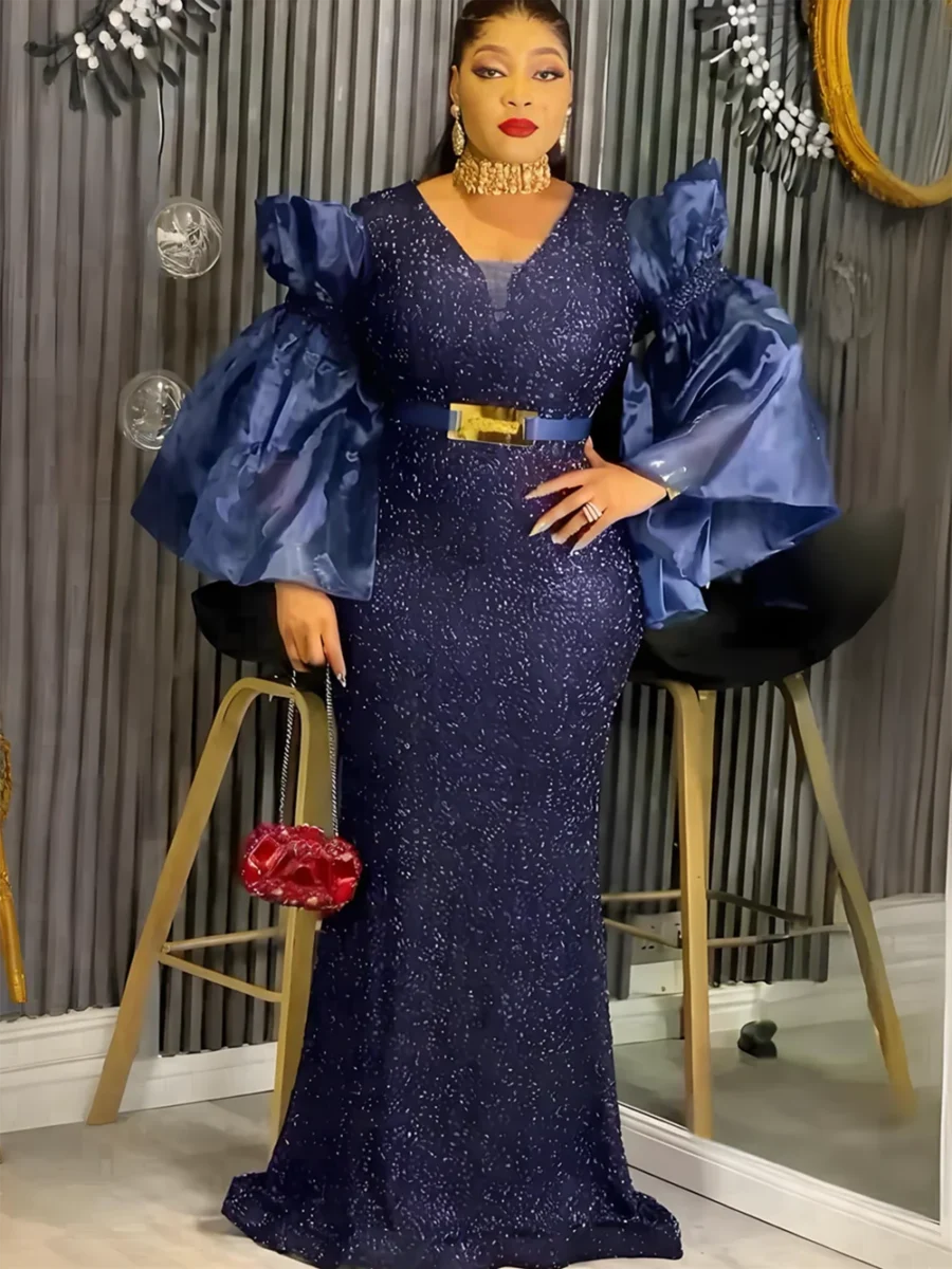 Plus Size African Dashiki Dress - Elegant Sequin Maxi Gown for Weddings - Image 4