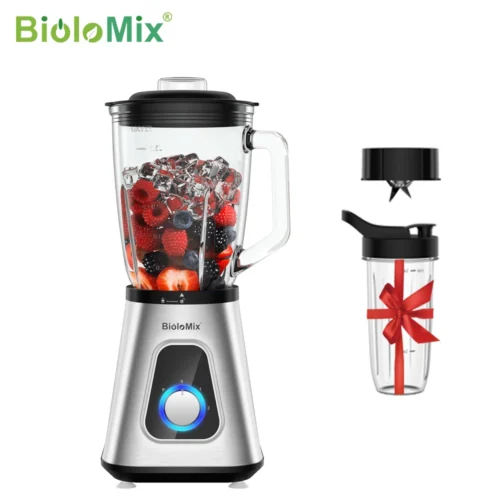BioloMix 1300W Smoothie Blender with 1.5L Glass Jar for Frozen Drinks and Sauces