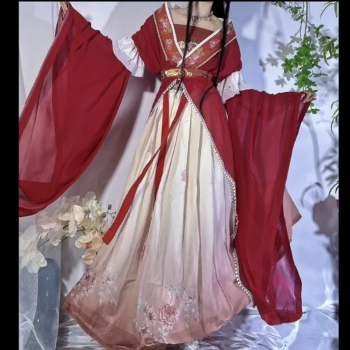 Elegant Red Hanfu Dress Set - Traditional 5-Piece Skirt Outfit for Women - Image 4