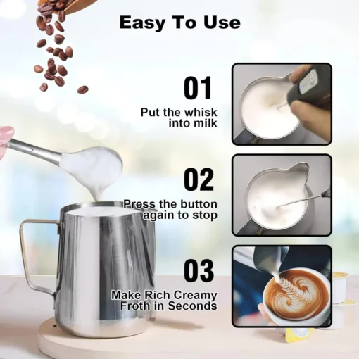 Electric Handheld Milk Frother and Egg Beater - Portable USB Blender with 3-Speed Settings for Coffee and Food Mixing - Image 3