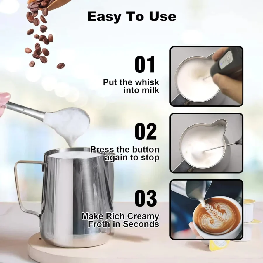 Electric Handheld Milk Frother and Egg Beater – Portable 3-Speed USB Blender for Coffee and Food Mixing - Image 3