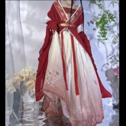 Elegant Red Hanfu Dress Set - Traditional 5-Piece Skirt Outfit for Women