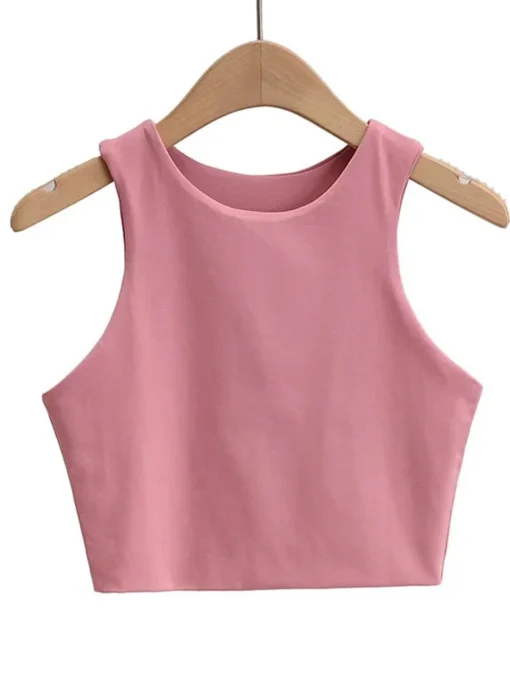 Summer Fashion Women's Slim O-neck Sleeveless Double Nylon Tank Tops in 6 Colors - Image 3