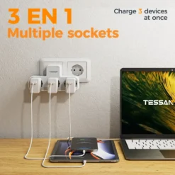 Alternative view of Multiple Wall Socket with 3 AC Outlets and USB Charging Ports for Home and Office