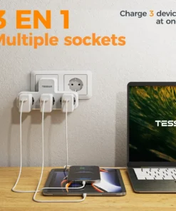 Alternative view of TESSAN Multiple Wall Socket with 3 AC Outlets Charging Ports EU Plug Wall Power Strip with Overload Protection 3fach Stecker Eu