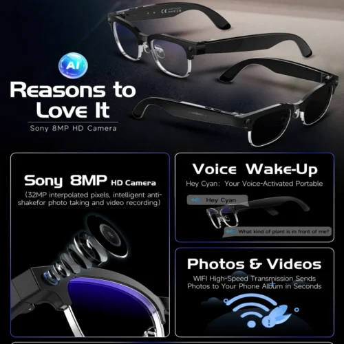 Alternative view of 2026 New 8K HD AI Smart Glasses Men with Chat GPT 800MP Camera Bluetooth Call AI Translation Voice Assistant Control Unisex Sung