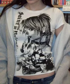 Alternative view of Y2k anime Streetwear O-neck 90s Text Printing Tops Women Harajuku Clothes Simple Vintage Crop Tee Aesthetic emo Casual T-shirt
