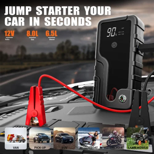 12V Car Jump Starter Dual-Fuel (Diesel/Gasoline) Zero-Voltage Instant Start Vehicle Jump-Start Tool with Lighting