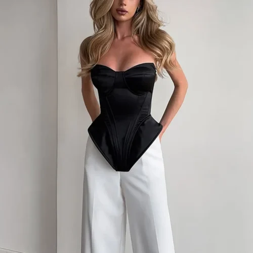 Alternative view of Sexy Fishbone Strapless Short Top Women Chic Sleeveless Off-shoulder Backless Waist Cinching Tops 2026 Lady Evening Party Blouse