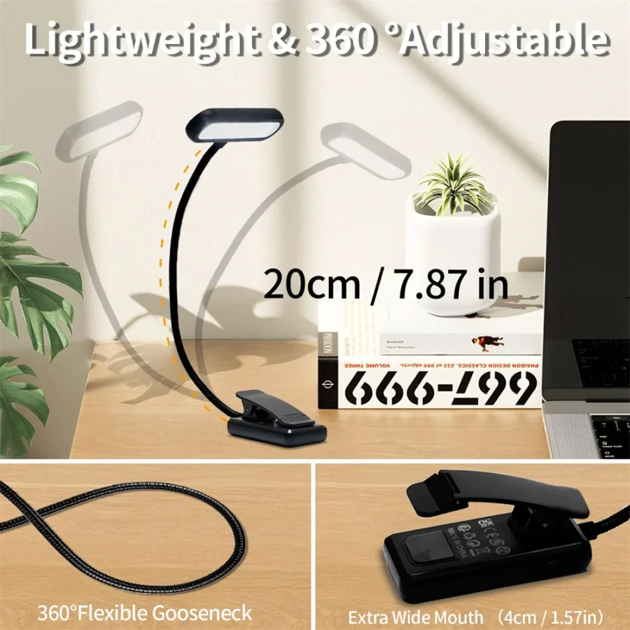 USB Rechargeable LED Reading Lamp Book Clamp Reading Light 3 color Temperatures for Work Reading Student Dormitory Night Light - Image 3