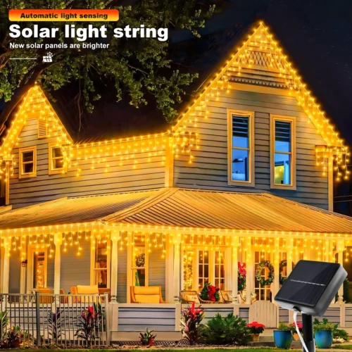 Alternative view of NEW Solar Christmas Icicle Lights 162/96 LED 8 Modes Waterproof Curtain String Lights for Outdoor Garden Room Holiday Lighting