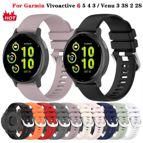 18mm 20mm 22mm Silicone Strap For Garmin Vivoactive 6 5 4 4s Band Watch Venu 4 3 2 2s SQ Forerunner 970 165 Bracelet Wristband