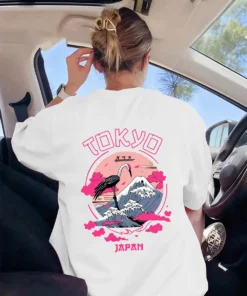 Tokyo Japan Printing T-Shirts Womens Basics Loose Short Sleeve T Shirts Casual O-Neck Soft Tops Summer Comfortable Woman Clothes