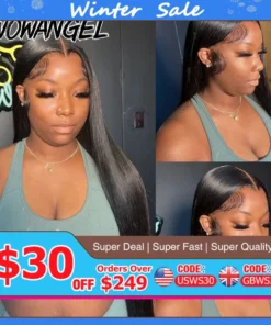 WowAngel 250% Pre Bleached 13x6 HD Lace Front Wigs 34in Glueless Straight Human Hair Wigs Pre Plucked Brazilian Hair For Women