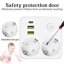 Alternative view of EU Plug Multitap Wall Power Strip with 2 Sockets and 3 USB Ports for Home and Office Use