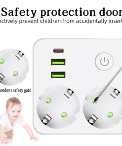 Alternative view of EU Plug Outlet 2 Sockets Multitap Wall Power Strip Electrical Socket No Extension Cord with 2 USB 1 Type-C Ports 2500W MAX Power