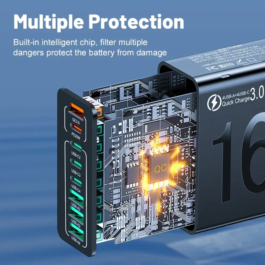 8-Port USB-C Wall Charger - Fast Charging Adapter for Mobile Devices - Image 3
