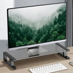 Computer Monitor Desk Stand with USB Hub and Heightened Frame for Ergonomic Desktop Storage