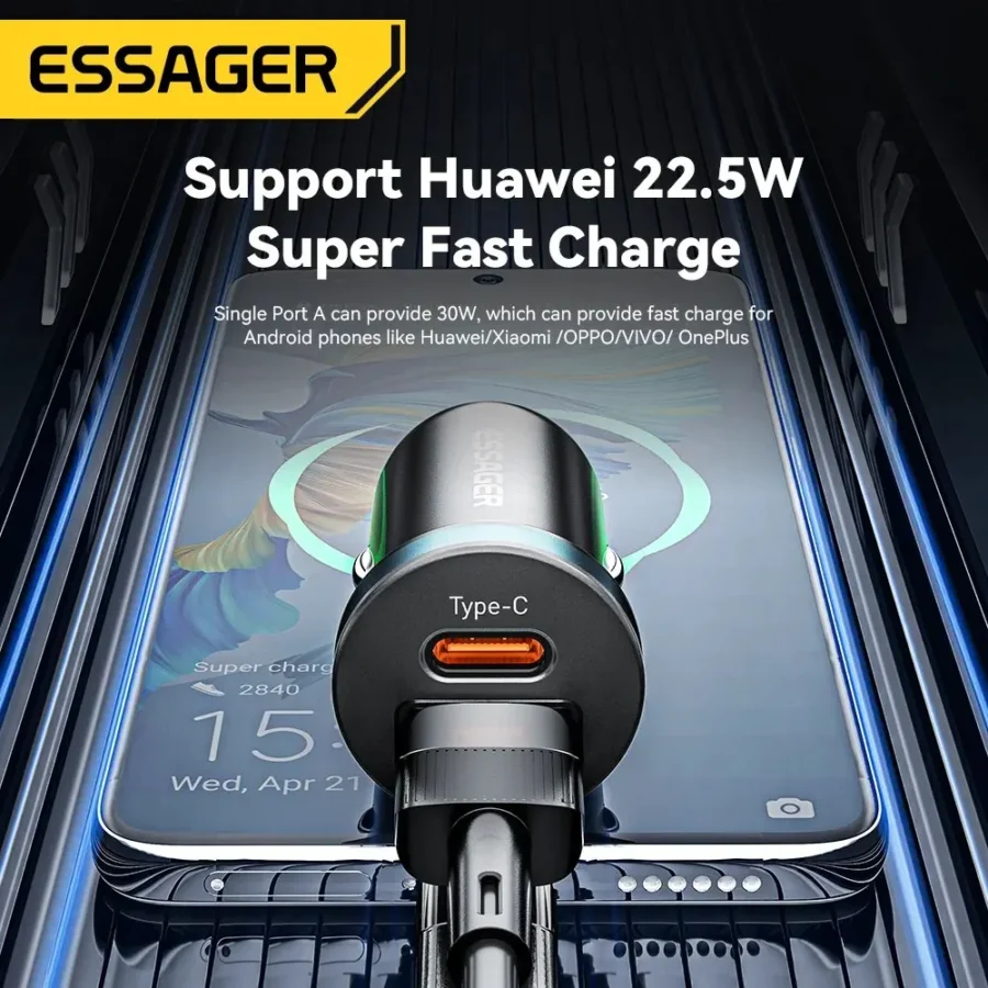 Essager 30W USB Type-C Car Charger with Quick Charge 4.0 for iPhone, Huawei, Samsung, Xiaomi - Image 5